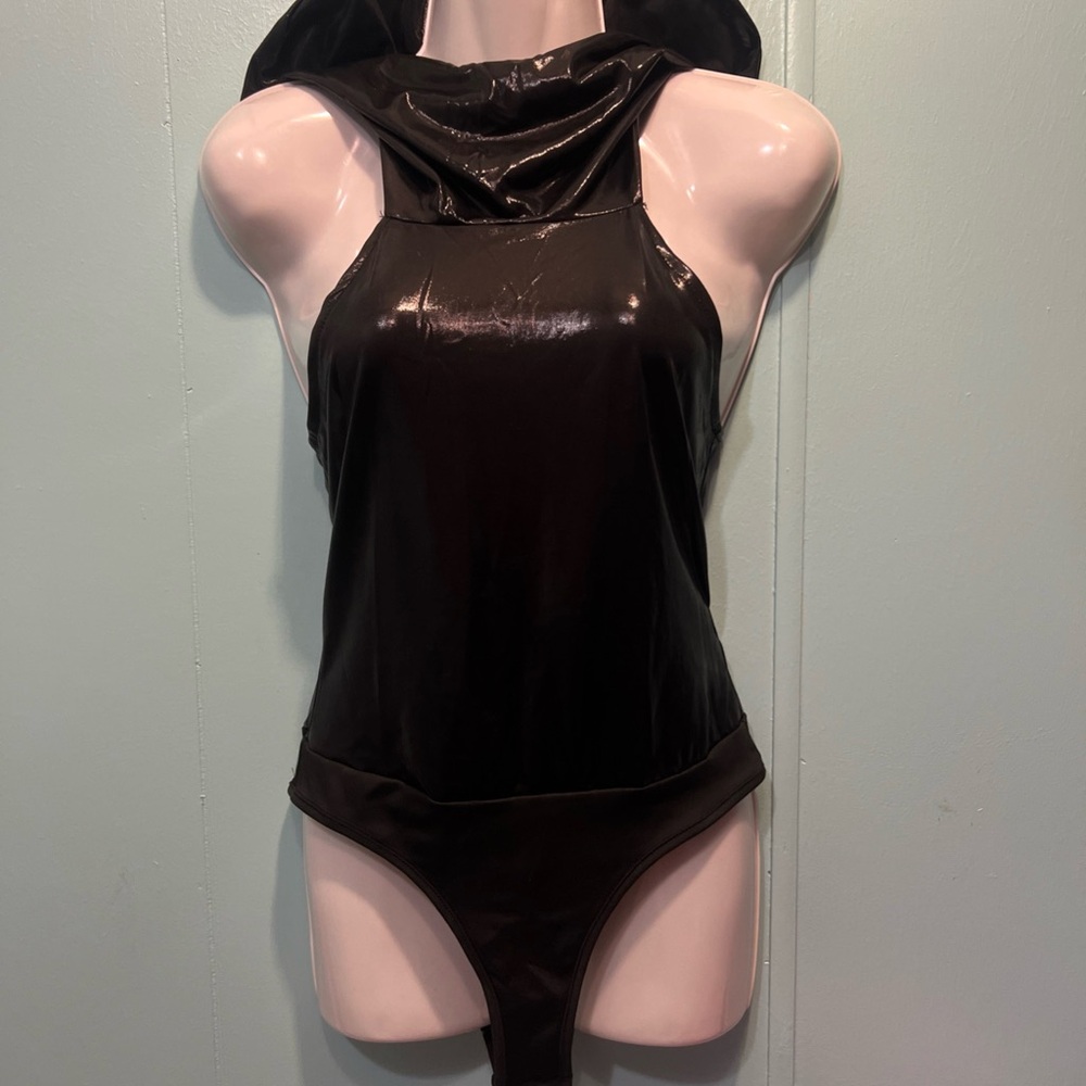 SHEIN Icon Shiny Black Bodysuit